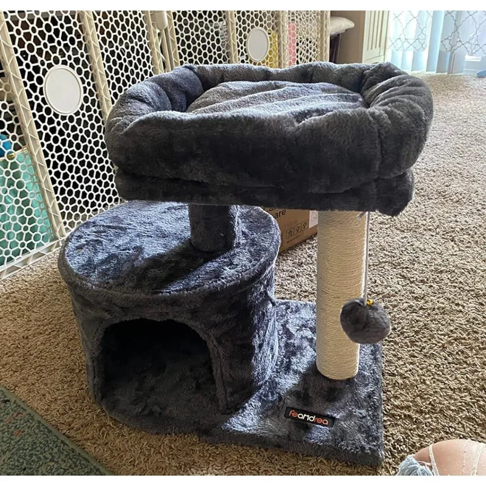 New Cat Tree Tower, Smoky Gray Condo with Sisal Scratching Post for Kittens - Picture 1 of 9